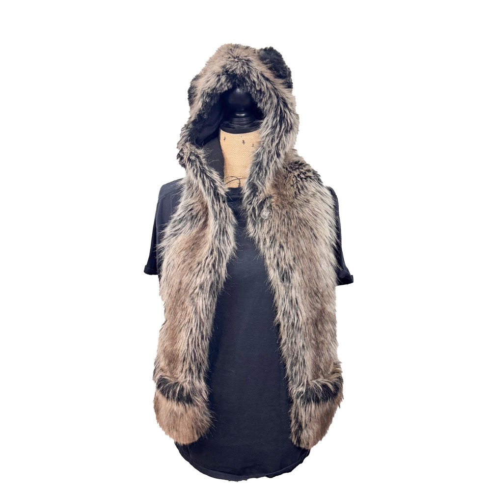 SpiritHoods Grey Wolf Faux Fur Hood Scarf With Paw Mittens - Picture 10 of 11